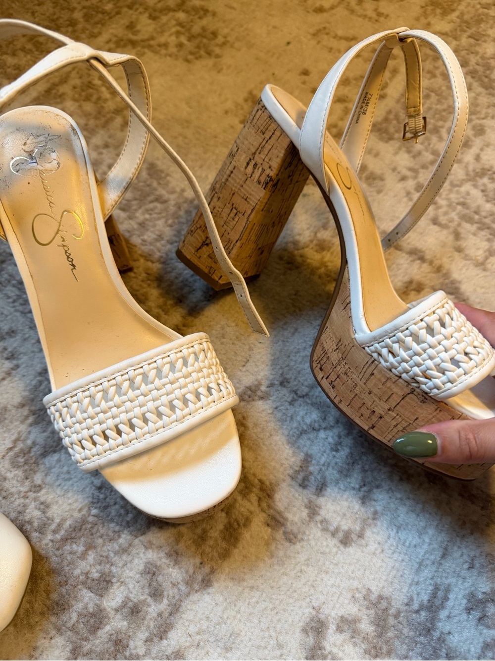 Jessica Simpson Cream Woven Cork Block Heel Sandals